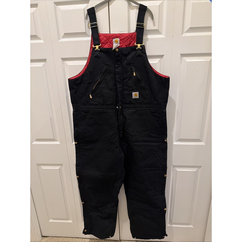 Carhartt R38BLK Insulated Bib Overalls Black 44x32 Quilt Lined Workwear Dbl Knee